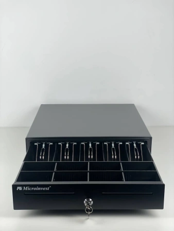  Денежный ящик Microinvest LB-410GT ручной + PUSH., 495х475х155, черный, большой  фото в интернет-магазине Бизнес РОСТ  - торговое оборудование.