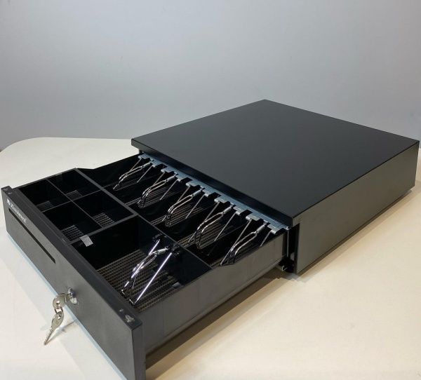 Денежный ящик Microinvewst LB-4042  автомат. 9V (работает с ККМ), 405*420*100, черный, большой  - торговое оборудование.