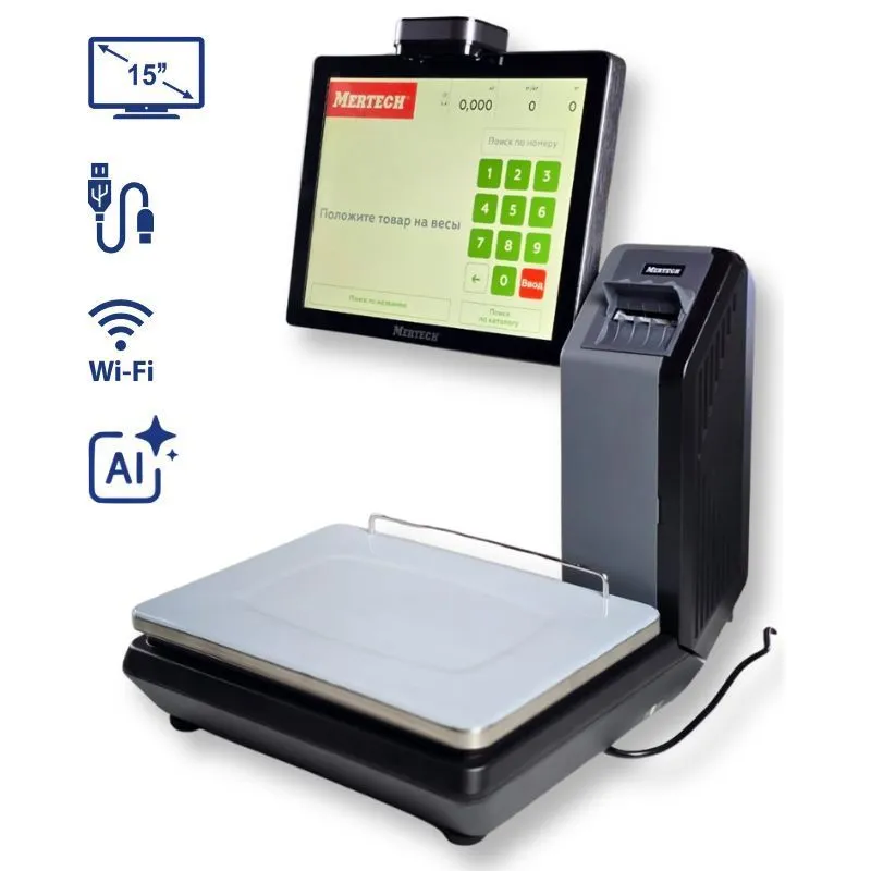 Весы с печатью этикеток M-ER 725 PM-15.2 (AI,15" Сенсорный, USB, Ethernet, Wi-Fi). Автома. распознов